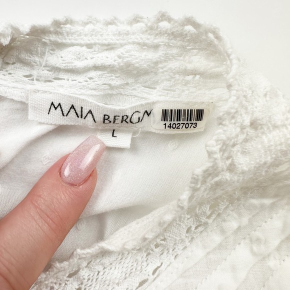 Maia Bergman Mery Mini Dress Eyelet lace Cotton flutter sleeves White Large - Picture 5 of 14
